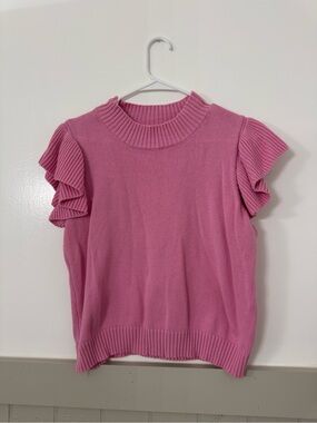 Ruffled Sleeve Knit Pullover in Rose Pink